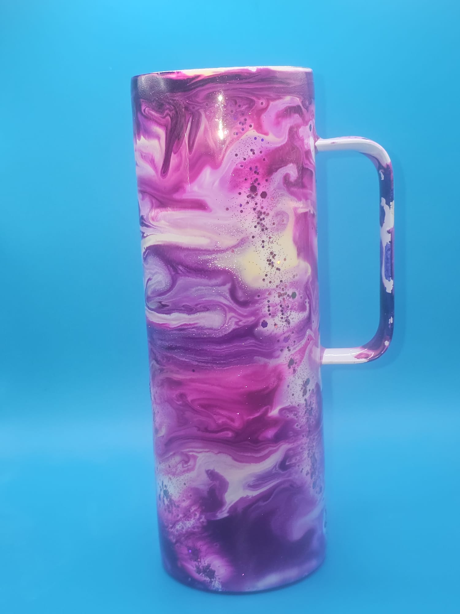 Tumbler à anse Marbré Océan — Résine artisanale